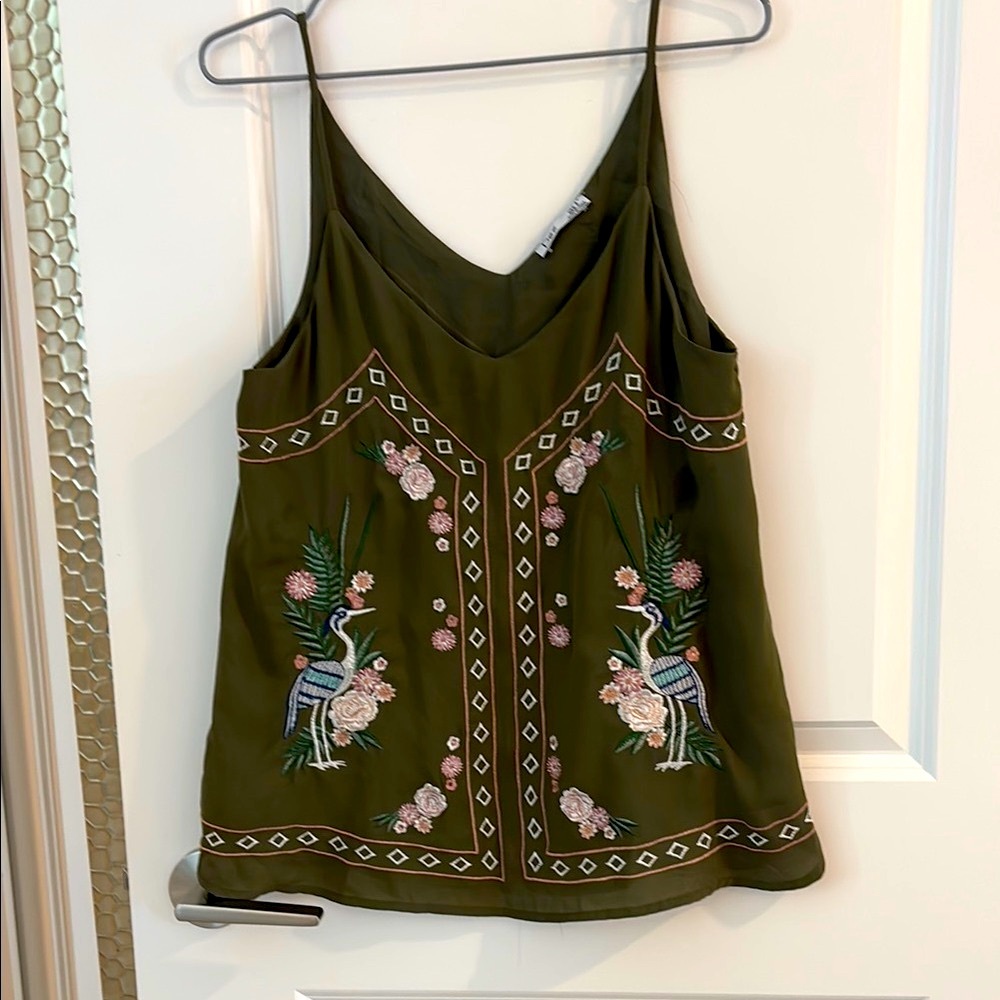 Dex Olive Camisole with Floral Embroidery